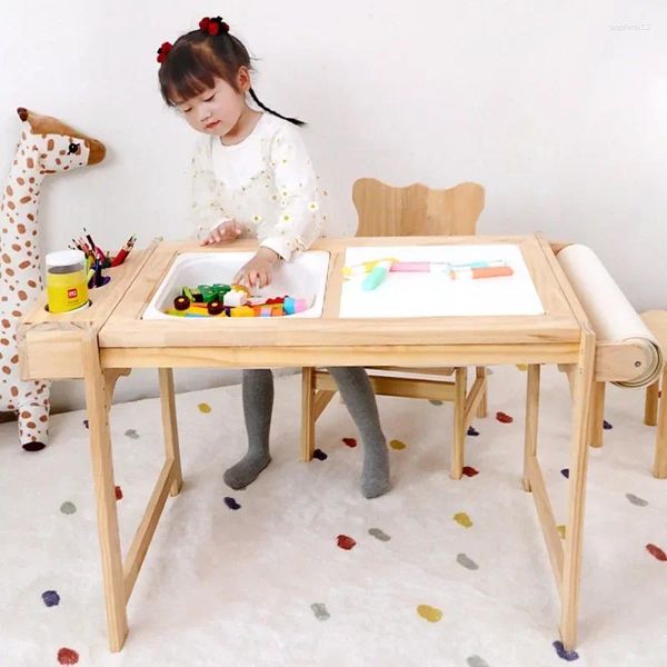 Ensembles de service à thé Table et chaise pour enfants en bois massif peuvent être soulevés blocs de construction de la maternelle jouer jouet bébé apprendre à écrire bureau à dessin