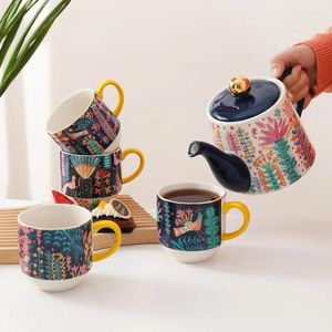 Ensembles de cités à carie empilés et tasses en céramique Thé Ensemble quatre pièces Drinkware pastoral après-midi