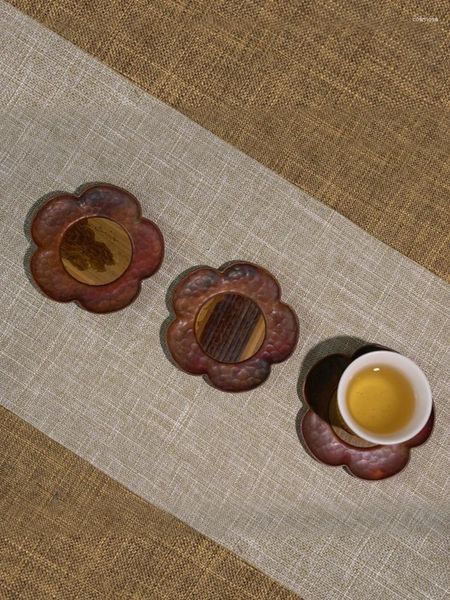Ensembles de service à thé, poêle à thé, ensemble de tasses martelées en cuivre rouge, Xiang Fei Mei Luzhu carré bégonia feuille de Lotus, tapis de Pot
