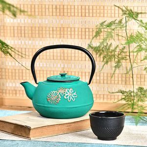 Juegos de té Sungmor Tapot de tetera de hierro fundido de estilo japonés Juego de té vintage mariposa verde o tazas de lunares negros