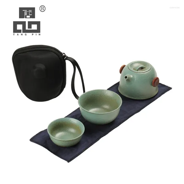 Juegos de té Teteras de cerámica TANGPIN Tazas de té Gaiwan Un viaje portátil de té con bolsa