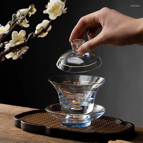 Juegos de té tazón de té tazón para tazón de oro vidrio de lámpara de alto grado set de lujo