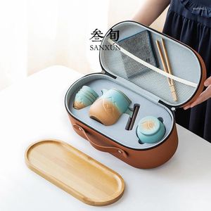 Ensembles de thérapie de thé Ensemble de tasse de thé Travel Quaker Handsbag Outdoor Portable Infuseur Cadeau Gift Taapot Porcelaine