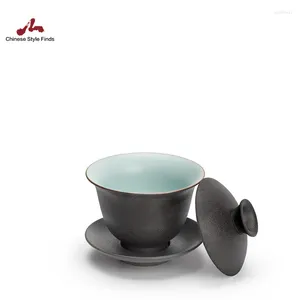 Juegos de té set de té vajilla negra cerámica gaiwán taza de té de porcelana chino