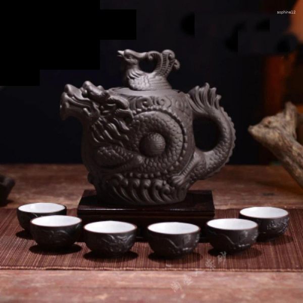 Ensembles de théière de thé Térafot en céramique chinois 210 ml 1 Dragon Kungfu Pot 6 tasses Cérémonie petite capacité Cadeau