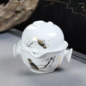 Service à thé, théière chinoise Gaiwan, tasses à thé, tasse juste, verres de voyage blancs