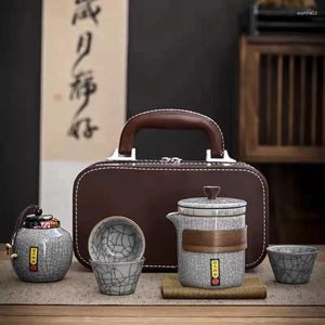 Theewaar Sets Theeservies Chinees Buiten Een pot met drie kopjes met blikjes Reizen Draagbare tas Campingbenodigdheden