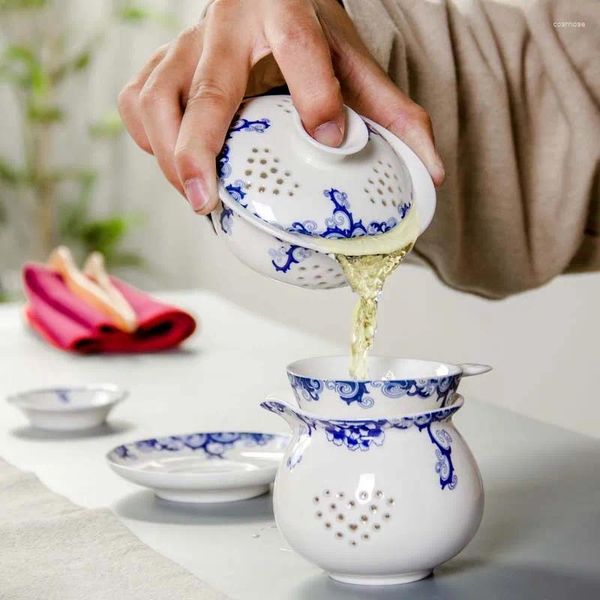 Juegos de té juego de té para beber taza de uso doméstico moderno Simple azul blanco exquisita elaboración de cerveza