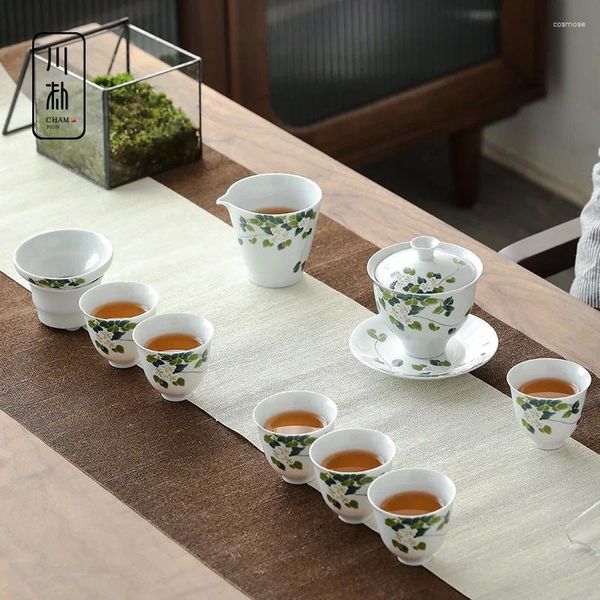 Juegos de té Set Tea Grass Ash Cover Cuppup Japanese Style of Ceramic Gaiwan Cup 6