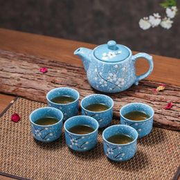 Teaware sets thee set hoogwaardig bot porselein sneeuw teaset festival fles water beker cadeaubon roze blauw zes kopjes keramische theepot