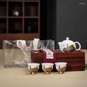 Teaware sets thee-set ijsachtige drie kopjes één pot schede houten doos geschenkverpakking porselein Chinees Chinees