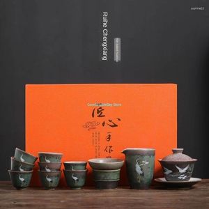 Ensembles de thé set de thé Sancai Sancai Tureen Gift Tcup Gaiwan Cérémonie Japonais Porcelaa Drytea