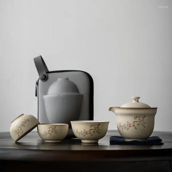 Juegos de té de tetera y set de té kit de té para el té doméstico Teaset Bolsa portátil al aire libre Suministros chinos 1 tazón 3 taza