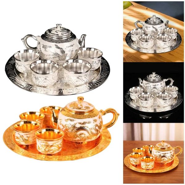 Juegos de té de tetera Juego de tetera con bandeja para adultos Tea Bo de té 4 tazas de té Beber Aleación de zinc de té de café