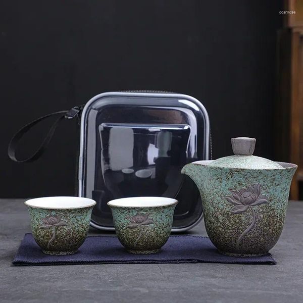 Juegos de teteras, tetera de cerámica para ceremonia, tetera de kungfú, artículos para beber té de viaje, juego de porcelana de loto, teteras, taza de té Gaiwan