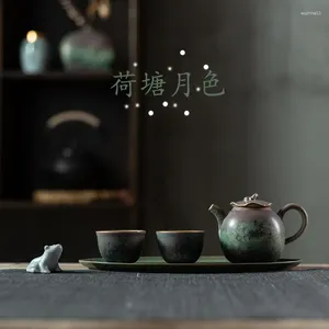 Enfilé Définit la piscine Lotus par Moonlight Tea Set Simple Office Home Office One Pot Two Tass Ceramic Teapot Trays