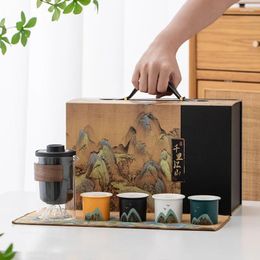 Teaware Sets Thousand-Li Paisaje Viaje Portátil Taza Rápida Juego de Té Porcelana Cerámica China