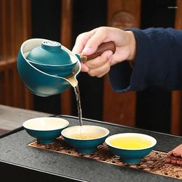 Service à thé en céramique Portable de voyage, tasse de passager rapide pour voiture, théière automatique à poignée latérale