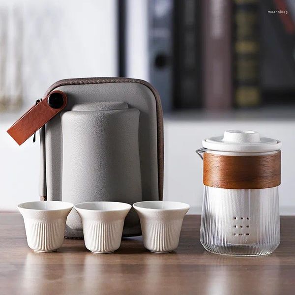 Juegos de té, juego de té de vidrio portátil de viaje, taza resistente a altas temperaturas con estuches de transporte, accesorios esenciales