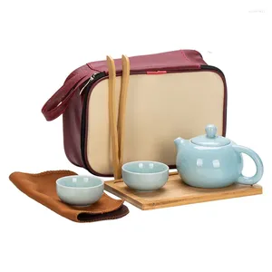 Juegos de té Juego de té de viaje 1 olla 2 tazas Bolsa Toalla Placa con clip