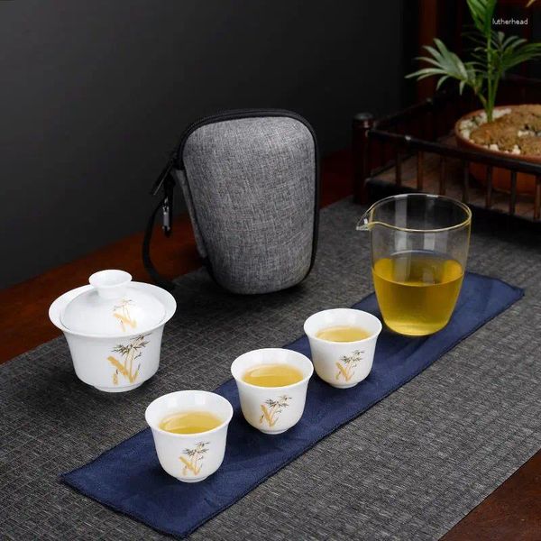 Ensembles de voies de thé Tenage de thé de voyage en céramique tasse avec sac et poterie teeware teware café chinois pot gaiwan