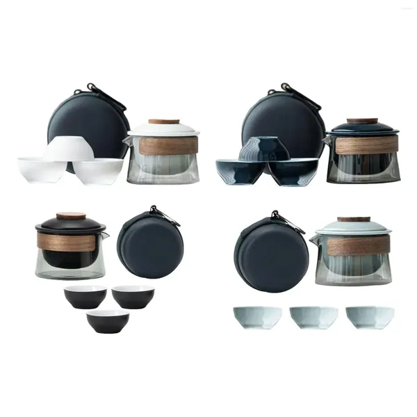 Ensembles de voies de thé Set à thé de voyage compact avec casse en céramique tasse petite théière et pour la randonnée de pique-nique Camping Friends Housemands