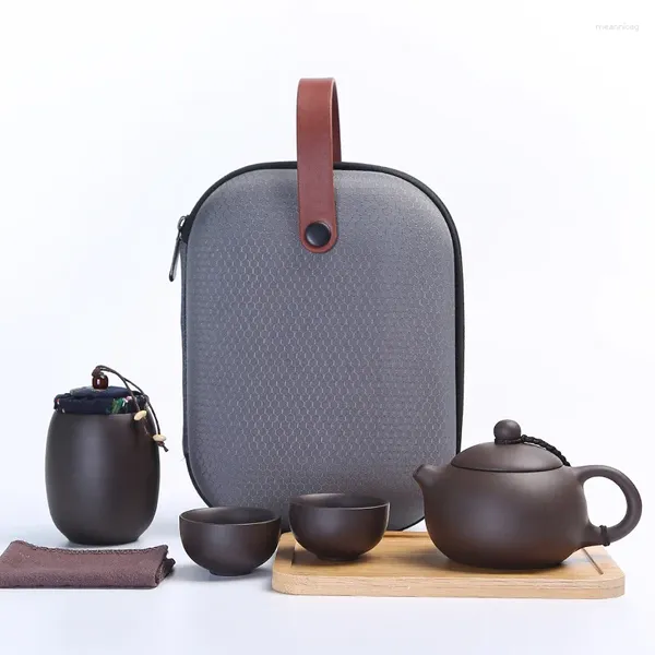 Ensembles de thé Service à thé de voyage sac Portable tasse rapide un Pot deux tasses théière de sable violet