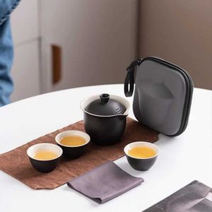 Teaware -sets Travel Teaware Set (één pot en drie kopjes) Portable Outdoor Camping Kung Fu Tea Making Tool Het beste cadeau voor thee -cultuurliefhebbers