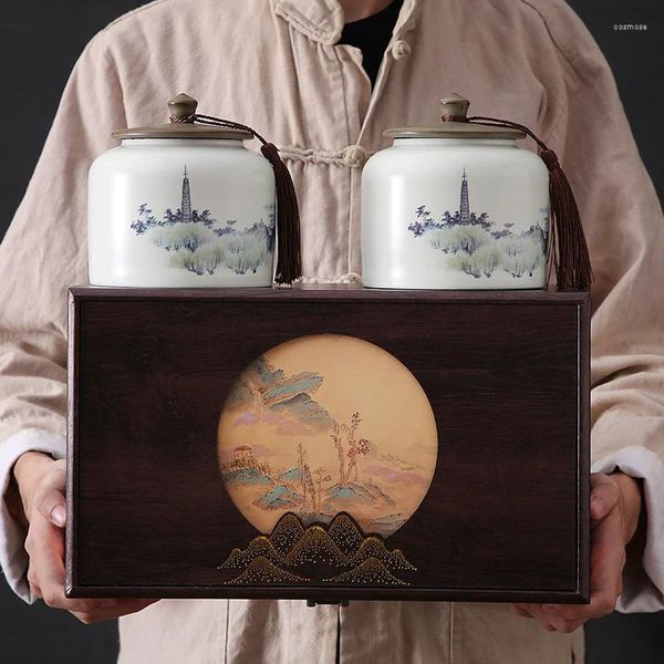 Ensembles de service à thé, emballage universel, boîte-cadeau vide en céramique Vintage, noir et blanc, thé vert Longjing, personnalisation