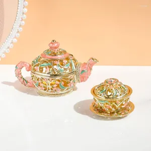 Ensembles de thé Vintage théière creuse ensemble boîte à bijoux en métal tasse à thé décoration de la maison stockage