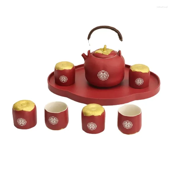 Ensembles de thé en céramique, cadeau de mariage, boîte à thé légère de luxe, Style chinois pour la main et les fiançailles du Couple