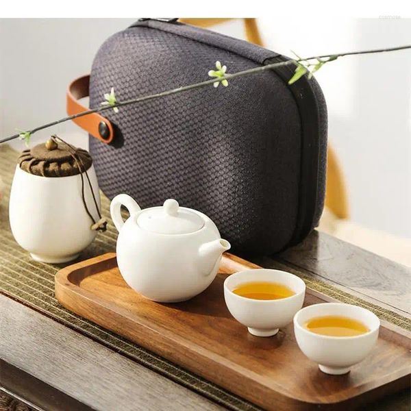 Service à thé en porcelaine blanche, service à thé de voyage, théière en céramique, caddie à thé, sac Portable, outils de fabrication de cadeaux