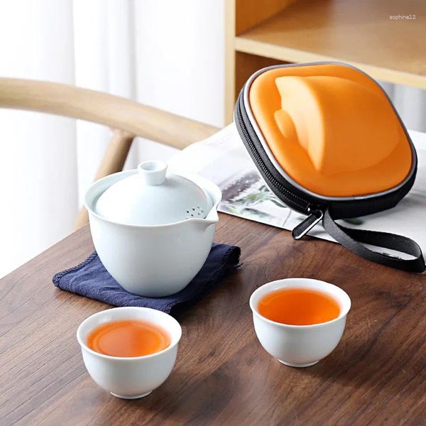 Service à thé chinois avec sac de voyage, 2 tasses, théière Portable en céramique de voyage, outil Gaiwan en porcelaine