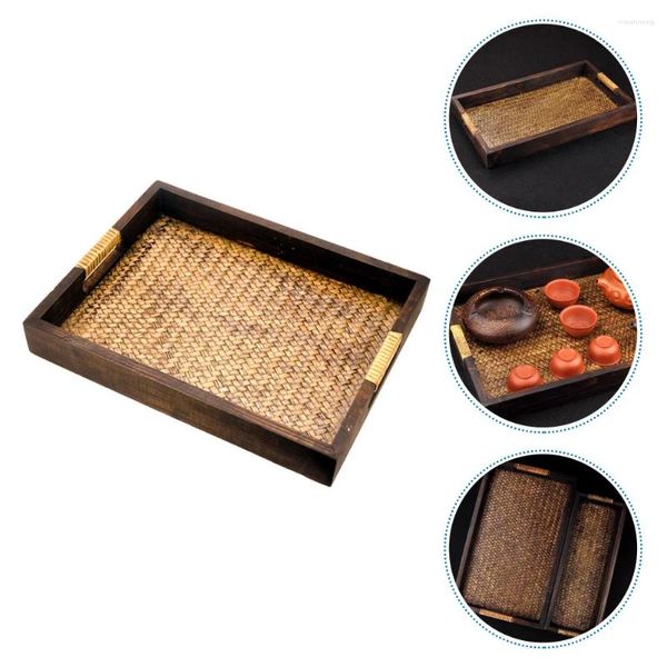 Juegos de té de té Copa de té Plaza de té bandeja tejido tejido de bambú Simple delicado salón de café Siring Aroma Stove Spa Store