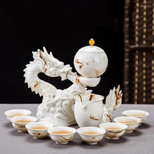 Juego de té Xianglong Cifu, juego de té automático atmosférico de alta gama, taza creativa de cerámica artística, caja de regalo