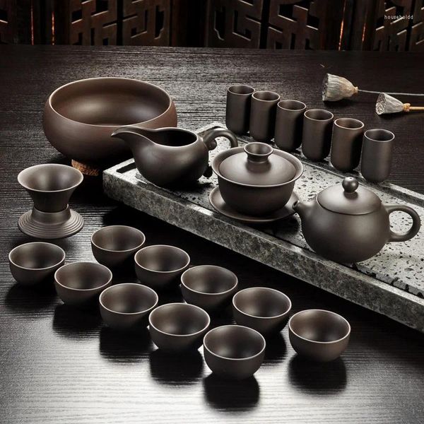 Yixing – service à thé au sable violet, théière Kung Fu en céramique noire/rouge, tasse à thé faite à la main, cérémonie de la soupière Gaiwan