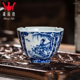 Ensembles de voies de thé Zhongjia Kiln Tea Cup Master Jingdezhen fait à la main peint à la main bleu et blanc Prunus Mume Window Piano