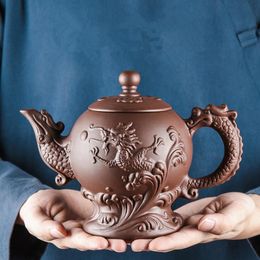 Yixing – théière Zisha en argile, grande théière Dragon faite à la main, simple Pot en céramique, service à thé Kungfu domestique, ensemble de tasses à thé