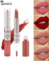 Teayason de 12 colores Lipstick de doble cabeza Labiales duraderos de larga duración y tazas de lápiz mate mate natural para labios maquillaje 6560594