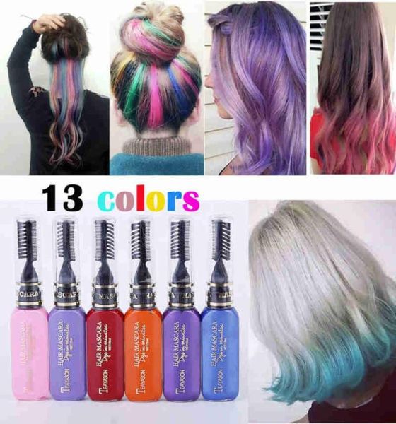 Teyason 13 couleurs de la couleur de cheveux de cheveux en ligne colorant coiffure temporaire non toxique couleurs de cheveux mascara colorant crème bleu gris violet6421272