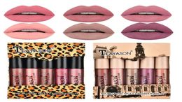 Teyason 5pcs Nude Matte Liquid Lipstick Set Sexy Red Velvet Lip Bloss étanche