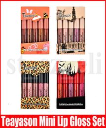 Teayason Lip Makeup Set 5 stks Mini Matte Liquid Lipstick Lipkit Lip Gloss Naakt kleur Lipgloss Make Up Kit 4 Styles4253654
