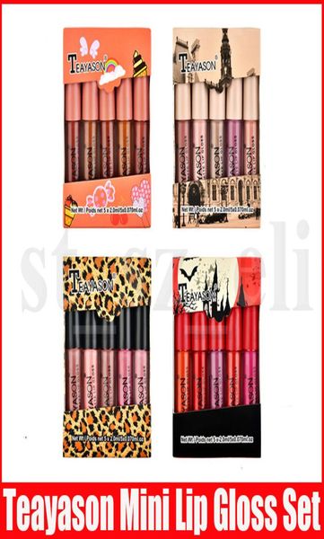 Teayason ensemble de maquillage pour les lèvres 5 pièces Mini rouge à lèvres liquide mat lipkit brillant à lèvres couleur nue kit de maquillage brillant à lèvres 4 Styles2976220