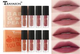 Teayason Makeup 4PCSSet Matte Liquid Lipstick Lip Gloss Naakt Lipgloss Lips Tint Langdurige Moisturizer Orange Peach Mini Lipkit1948390