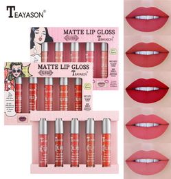 Teayason Make-up Mini Lipgloss Sets voor Vrouwen 5 stks set Matte Lipgloss Moisturizer Voedzaam Natuurlijke Case Vloeibare lippenstift8985577