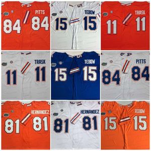 Tebow 15 Florida Gators College Football Maillots Kyle Pitts Jersey Kyle Trask Aaron Hernandez Emmitt Smith Tim Tebow Cousu Hommes Orange Bleu Blanc