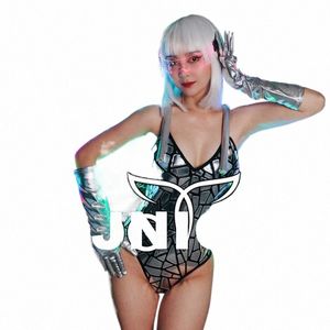 Tech Sexy Pole Dance Outfit Vrouwen Sier Spiegels Bodysuit Gogo Dans Kostuum Bar Nachtclub Dj Ds Stage Rave Kleding XS7303 Z769 #