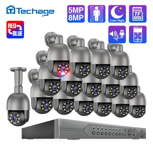 Techage 16CH 5MP 8MP PTZ AI POE SECURITY IP CAMERA SYSTÈME H.265 4K CCTV VIDEO VIDEO KIT NVR Kit AUDIO OUTDOOR OUTDOOR ONVIF