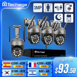 Techage 3MP PTZ Draadloos CCTV-systeem Tweeweg Audio WIFI IP Beveiligingscamera 10CH P2P NVR Videobewakingskit Human Auto Track HKD230812