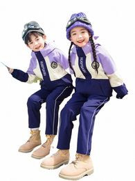 Chaqueta técnica para estudiantes de primaria, uniformes de jardín de infantes, chaqueta exterior resistente al frío de otoño e invierno, color púrpura B8qk #